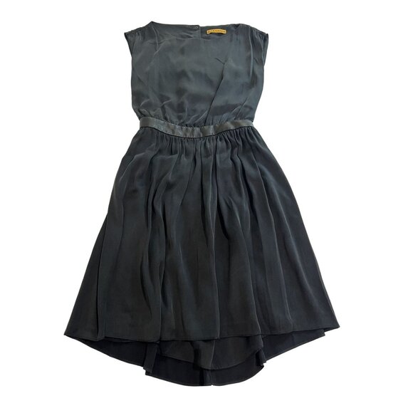 Alice + Olivia Boat Neck Silk Mini Dress With Lamb Leather Trim - Picture 1 of 6